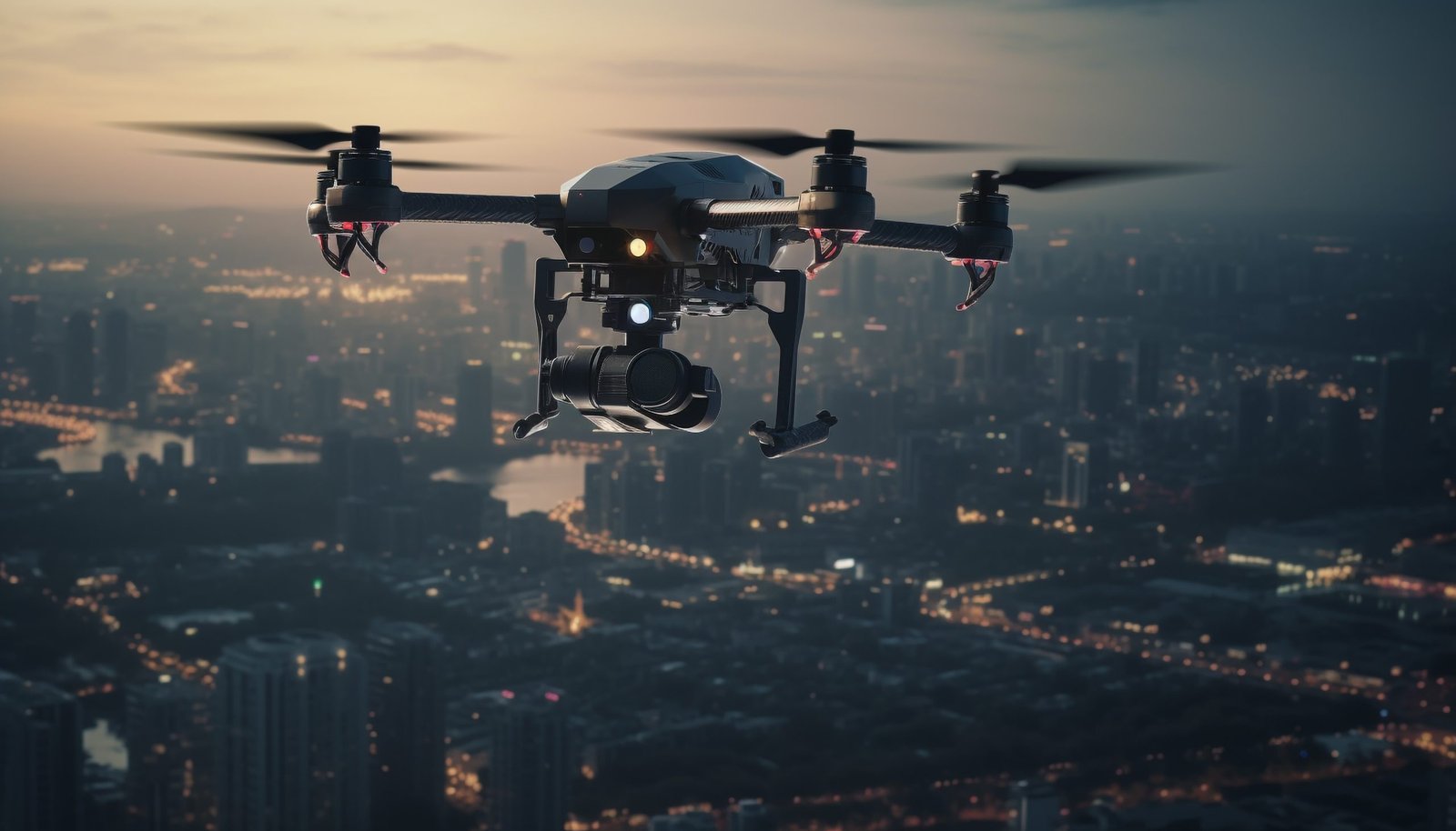 hovering drone captures city skyline sunset generated by ai scaled